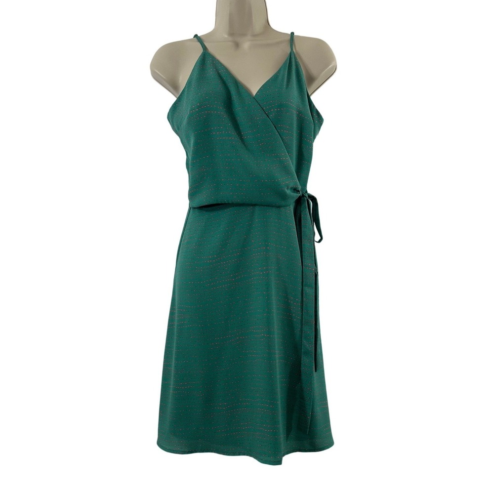 WAYF Green Pink Dotted Wrap Mini Dress‎ Adjustable Straps Small 91971WSF-GGR
